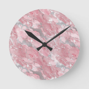 Weiches Rosa und Silber Marmor-ähnliches Muster Runde Wanduhr