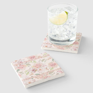 Weiches rosa Vintage-Rosen-Muster Steinuntersetzer