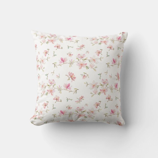Weiches rosa Watercolor-Blumen-Muster Kissen (Vorderseite)