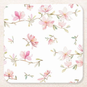 Weiches rosa Watercolor-Blumen-Muster Rechteckiger Pappuntersetzer