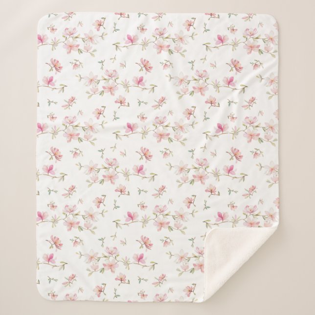 Weiches rosa Watercolor-Blumen-Muster Sherpadecke (Vorderseite)