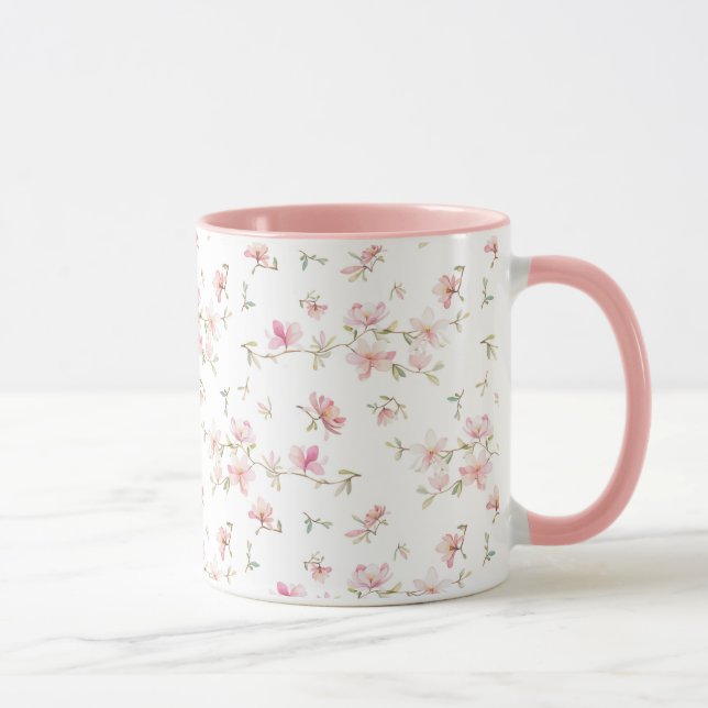 Weiches rosa Watercolor-Blumen-Muster Tasse (Rechts)