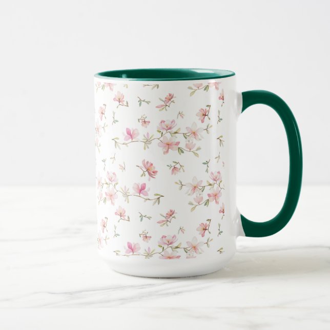Weiches rosa Watercolor-Blumen-Muster Tasse (Rechts)