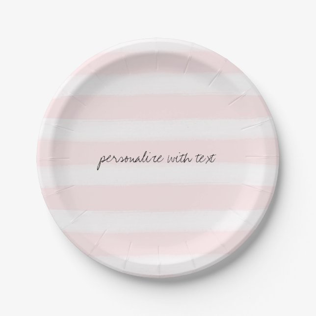 Weiches rosa Weiß Stripes Aquarell Pappteller (Vorderseite)