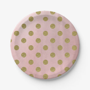 Weiches Rosenrosa Gold Glitter Glam Punkte Party Pappteller