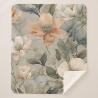 Weiches Salbeigrün Blassorange Cottage Blumenprint Sherpadecke