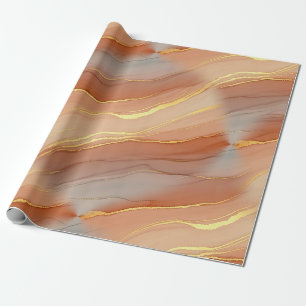 Weiches Taupe-Brandorange-Marmor-Gold Geschenkpapier