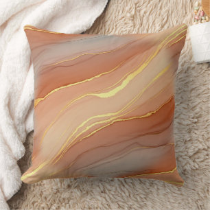 Weiches Taupe-Braunorange-Marmor-Gold Kissen