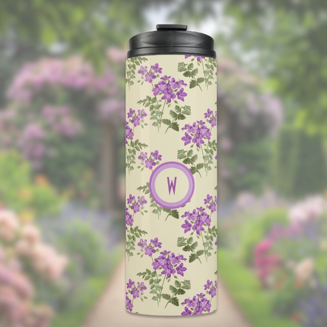 Weiches Violetmuster auf hellgelber Oberfläche Thermosbecher (Von Creator hochgeladen)