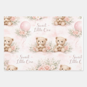 Weiches Wasserfarben-Blumenballon-Bluse Bär Geschenkpapier Set