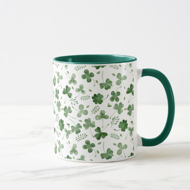 Weiches Watercolor-Kleeblatt-Muster Tasse (Rechts)