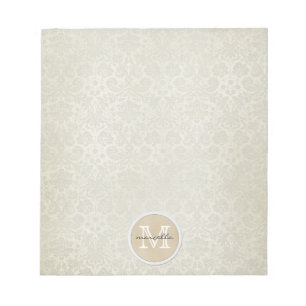 Weiches weißes Damast-Muster-Monogramm Notizblock