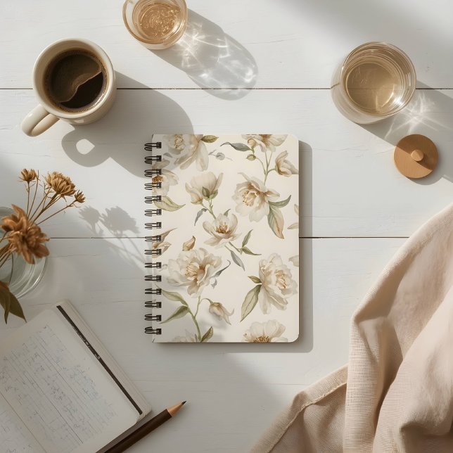 Weiches weißes Kamelien-Blumenmuster Notizbuch (Von Creator hochgeladen)