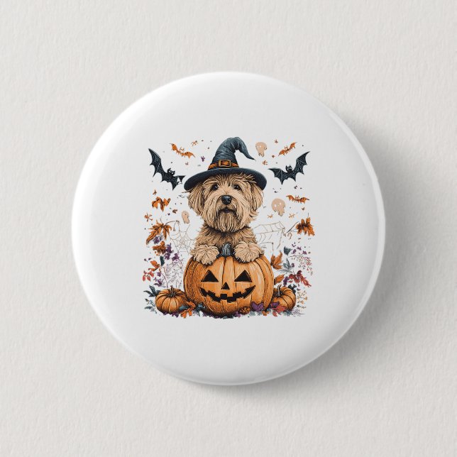 Weiches Wheaten Terrier Pumpkin Halloween als Button (Vorderseite)