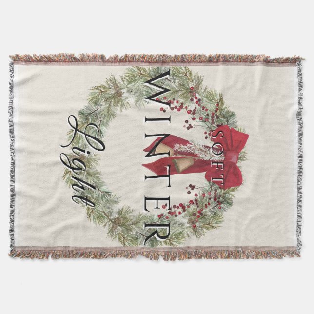 Weiches Winterlicht mit Weihnachtskranz Decke (Vorderseite)