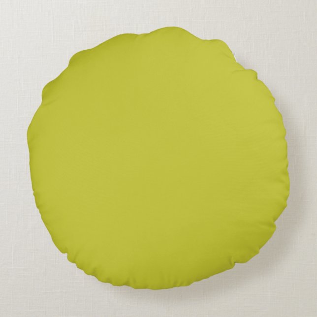 Weichgelb Grüne schlichte Farbe Maßgeschneidert Rundes Kissen (Rückseite)
