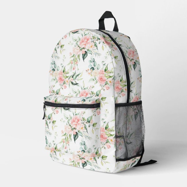 Weichpastellmuster in Rosa Rose Blume Bedruckter Rucksack (Rückseitige Ecke Rechts)