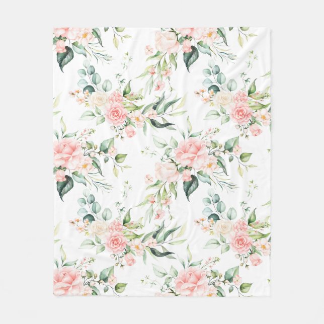 Weichpastellmuster in Rosa Rose Blume Fleecedecke (Vorderseite)