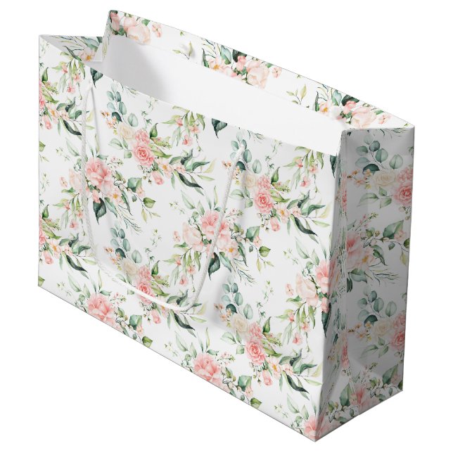 Weichpastellmuster in Rosa Rose Blume Große Geschenktüte (Vorderseite Schrägansicht)