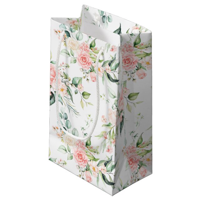 Weichpastellmuster in Rosa Rose Blume Kleine Geschenktüte (Vorderseite Schrägansicht)