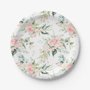 Weichpastellmuster in Rosa Rose Blume Pappteller