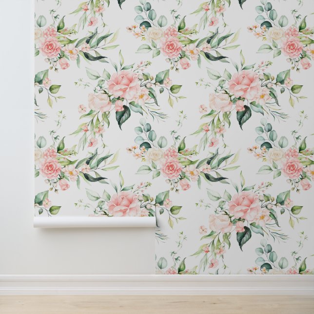Weichpastellmuster in Rosa Rose Blume Tapete (Anwendung)
