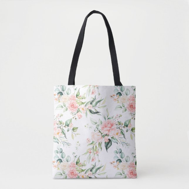 Weichpastellmuster in Rosa Rose Blume Tasche (Vorderseite)