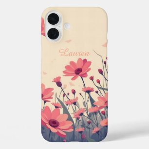 Weichrosa Blumenfeld iPhone 16 Plus Hülle