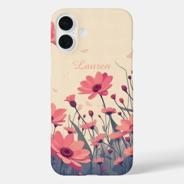 Weichrosa Blumenfeld iPhone 16 Plus Hülle (Rückseite)