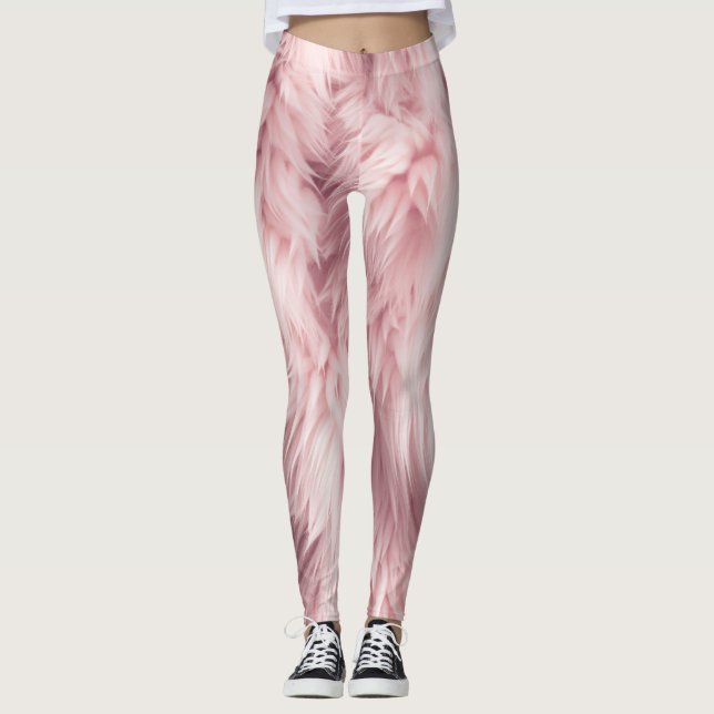 Weichrosa Fluffy Fur Textur Leggings (Vorderseite)