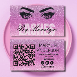 Weichrosa Glitzer Ombre Lash Tech mit QR Code Visitenkarte