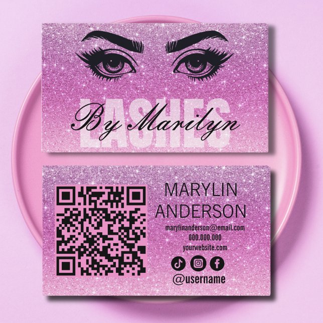 Weichrosa Glitzer Ombre Lash Tech mit QR Code Visitenkarte (Von Creator hochgeladen)
