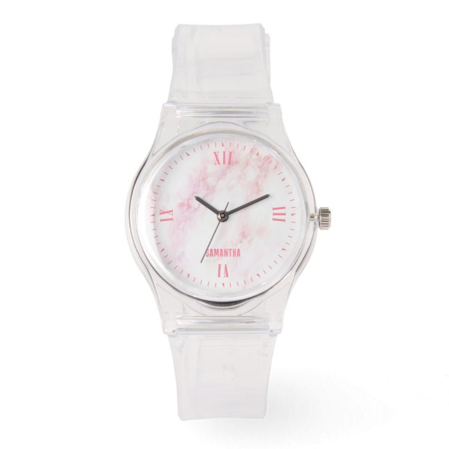 Weichrosa Marmorstruktur Armbanduhr (Vorderseite)