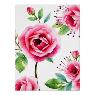 Weichrosa Rosen und Eukalyptus-Blume Poster