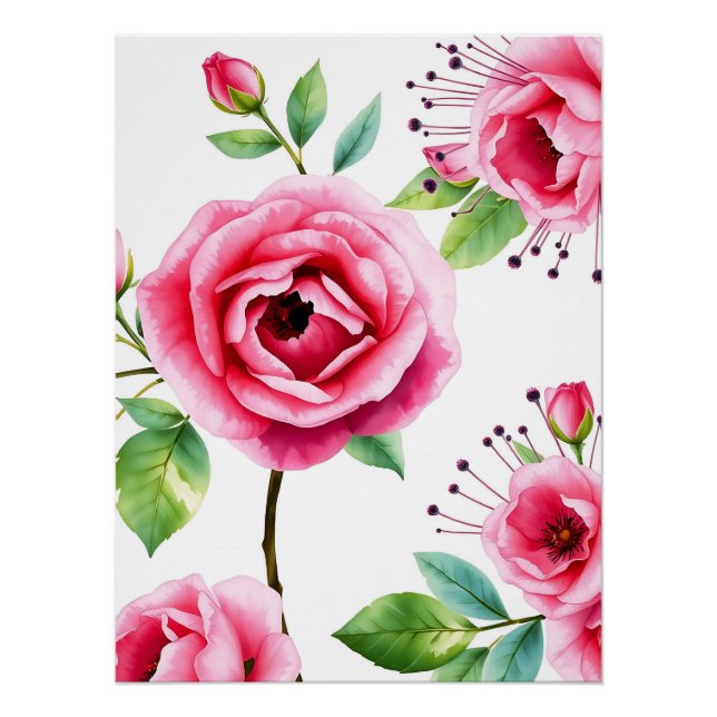 Weichrosa Rosen und Eukalyptus-Blume Poster (Vorderseite)