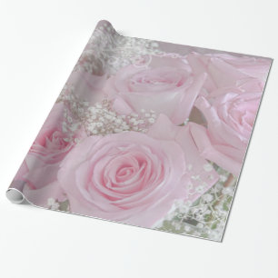 Weichrosa Rosen und Gipskraut-Umschlagpapier Geschenkpapier