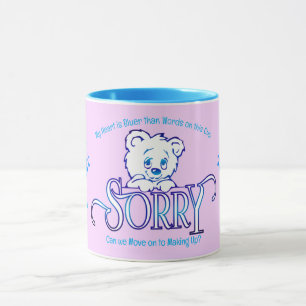 Weichrosa und blaues SORRY Tasse