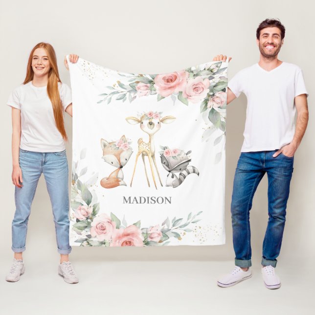 Weichtältige Waldtiere Hirsche, weich rosa, floral Fleecedecke (Beispiel)