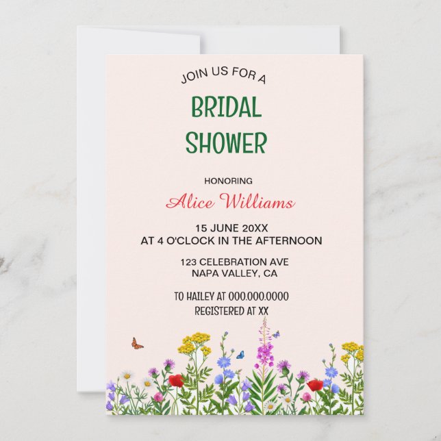 Weichteil-Wildblume-Rahmen-Brautparty Einladung (Vorderseite)