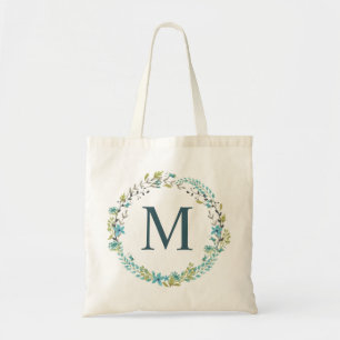 Weichteilblauer Blumenstrauß Monogramm Tragetasche