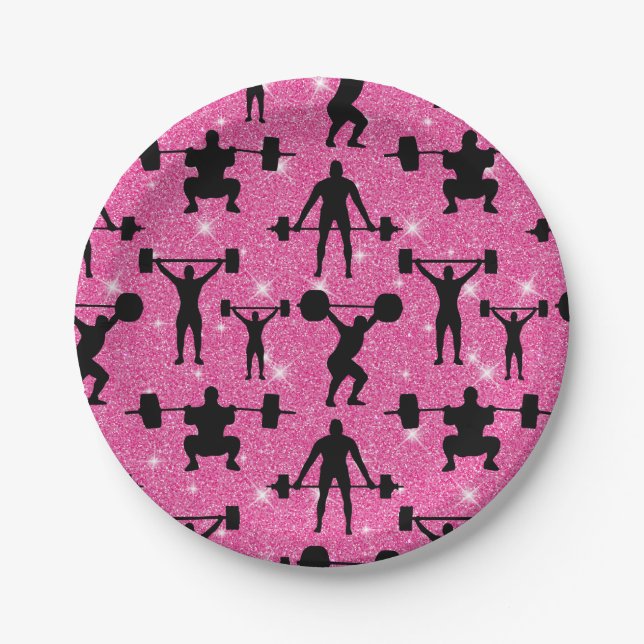 Weichteile Fitness Workout Sport Rosa Glitzer Pappteller (Vorderseite)