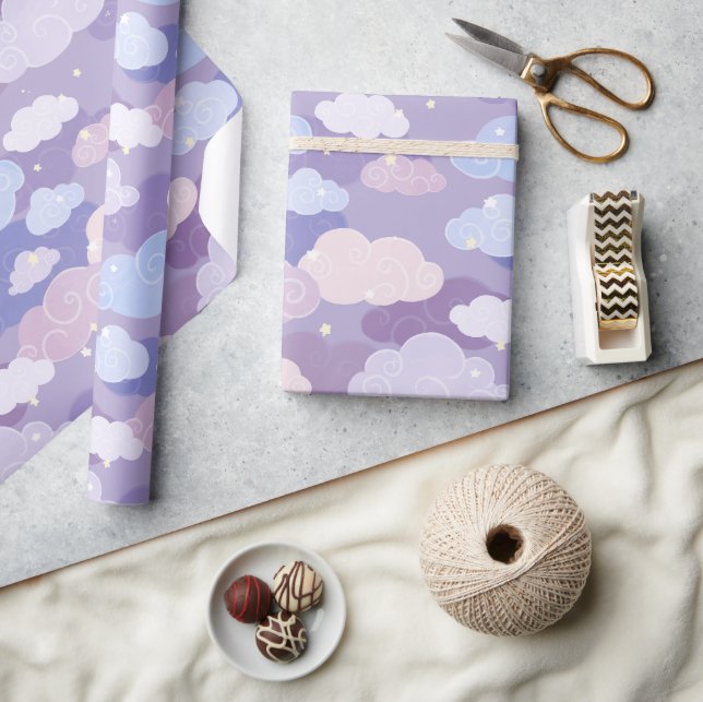 Weichteilwolken und Sternenmuster Geschenkpapier (Kunsthandwerk)