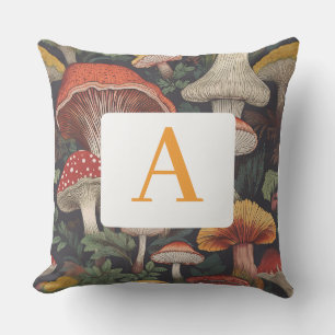 Weichtönes Botanisches Pilzmuster mit Monogramm Kissen