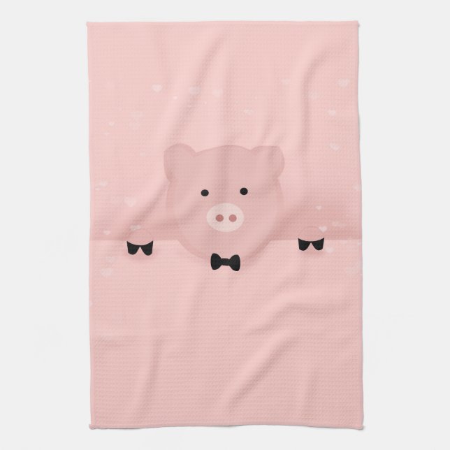 Weichtrosa Schweinefleisch Niedlicher Zuchtbetrieb Geschirrtuch (Vertikal)
