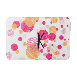 Weichtrosa und gelbe Monogramm Polka-Dot-Muster Badematte