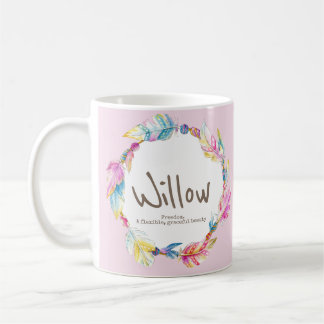 Weide Namensbedeutung Feder Perle Wasserfarbe rosa Kaffeetasse