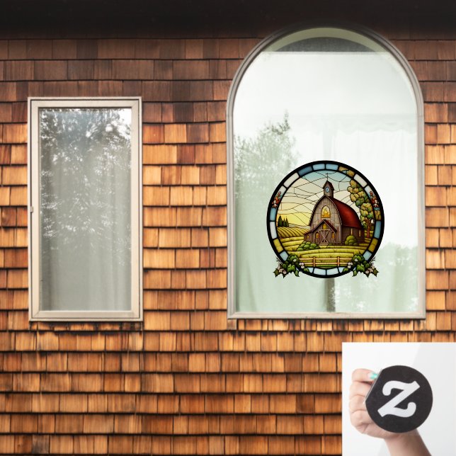 Weideland Land Barn Imitate aus festem Glas Fensteraufkleber (Fenster Zuhause)