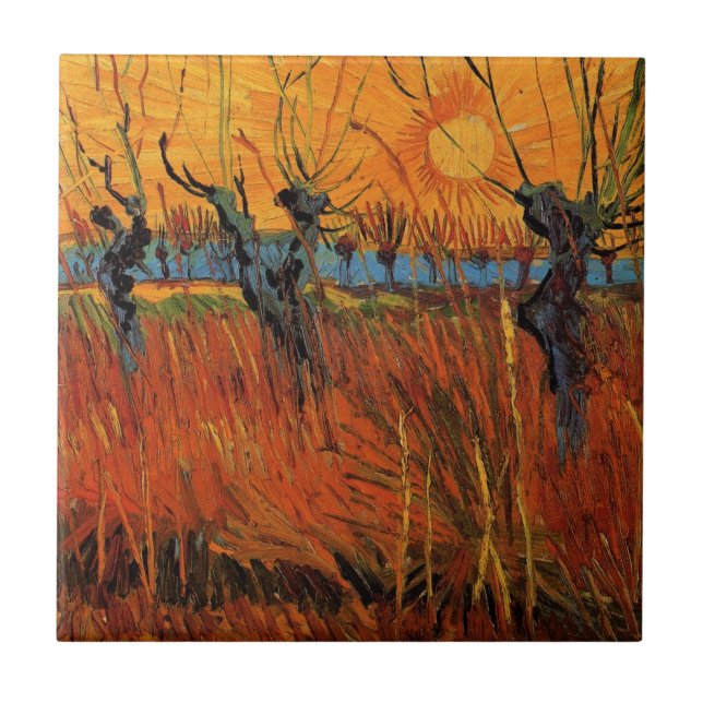 Weiden bei Sonnenuntergang von Vincent van Gogh Fliese (Vorderseite)