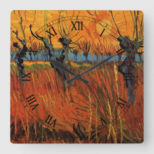 Weiden bei Sonnenuntergang von Vincent van Gogh Quadratische Wanduhr
