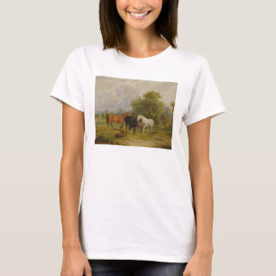 Weiden lassende Pferde: Stuten und Fohlen auf T-Shirt